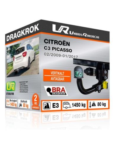 Dragkrok Citroën C3 PICASSO med vertikalt avtagbar kula